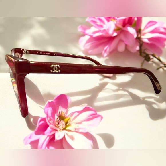 CHANEL 3341 c. 1528 52 16 140 Wine Red Cat-Eye Glasses EUC - Picture 3 of 8